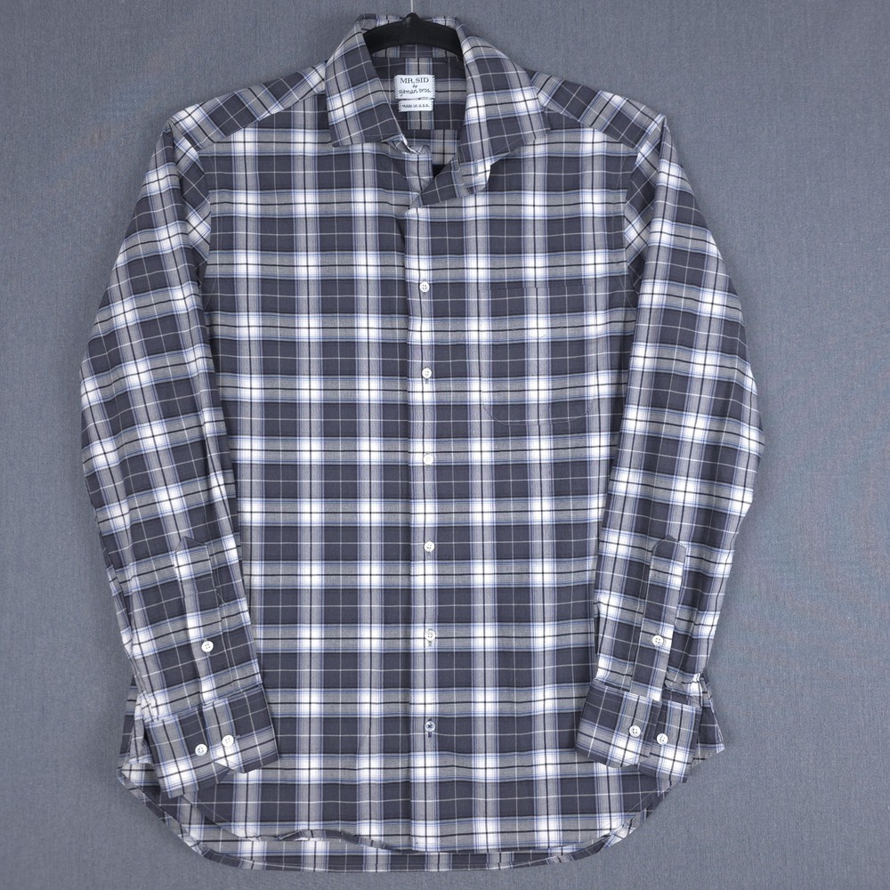 Gitman Bros Mr Sid Shirt Mens Large Gray Plaid Long Sleeve Button‎ Up USA Made